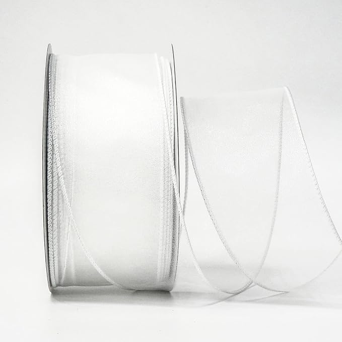 CT CRAFT LLC Sheer Organza Wired Ribbon 2.5" x 50Yards White - Image 2