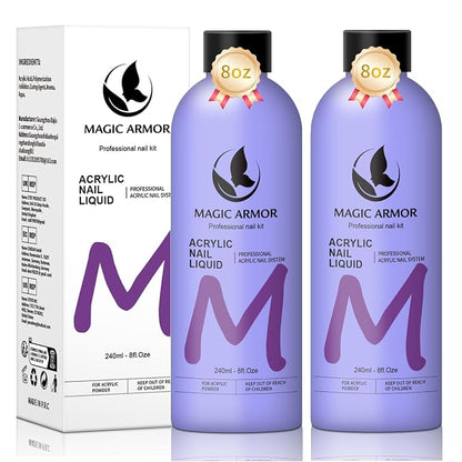 2 Pack 8FL.OZ Acrylic Liquid Monomer, Professional EMA Acrylic Nail Liquid by MAGIC+ARMOR