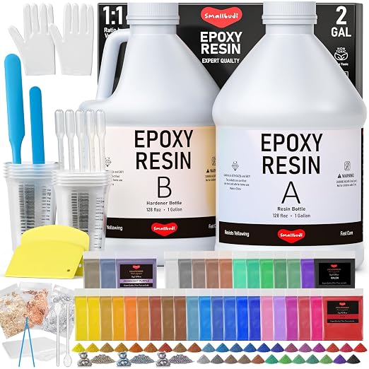 2 Gallon Epoxy Resin Kit with 36 Colors Mica Powder, Cups & Stick, Crystal by Smallbudi