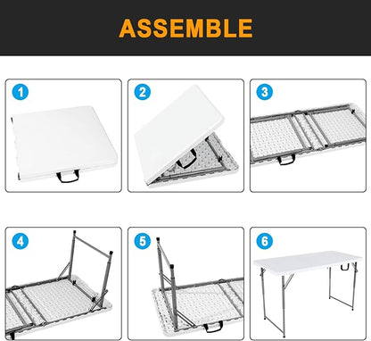48" W x 24" D x 29.5" H - 4FT Adjustable Height Heavy Duty Plastic Fold-in-Half - Image 6