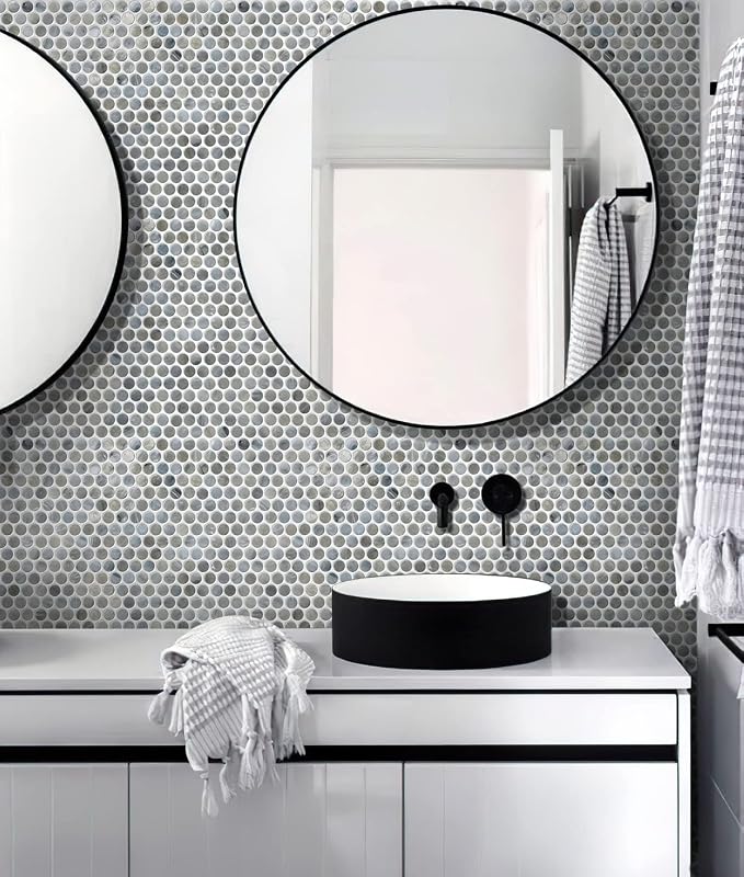 Mixed Gray Penny Round Mosaic Glass Tile – 12.2 x 12.2 Inch - Image 3