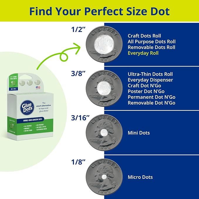 Glue Dots, Roll for everyday uses, .5 Inch, 900 Total Dots, Repositionable - Image 6