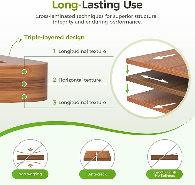 Bamboo Cutting Board for Kitchen, Wooden Cutting Board 3-Piece Set - Image 4