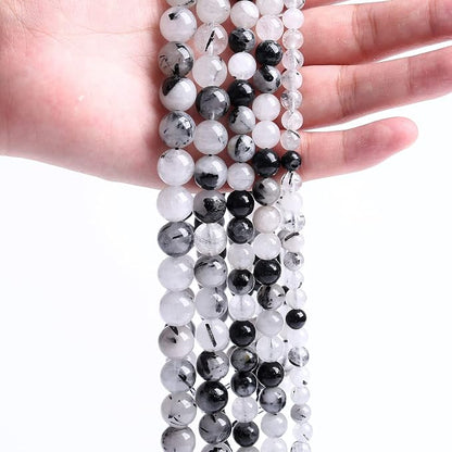 AAA Natural Black Quartz Rutilated Beads Round Loose Beads - Image 3