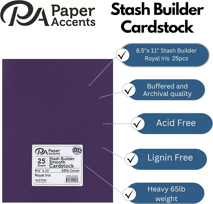 PA Paper Accents Stash Builder Cardstock 8.5" x 11" Royal Iris, 65lb colored - Image 2
