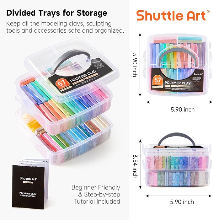 Shuttle Art Polymer Clay Kit, 57 Colors, Soft Oven Clay Kit, 19 Carving Tools - Image 9