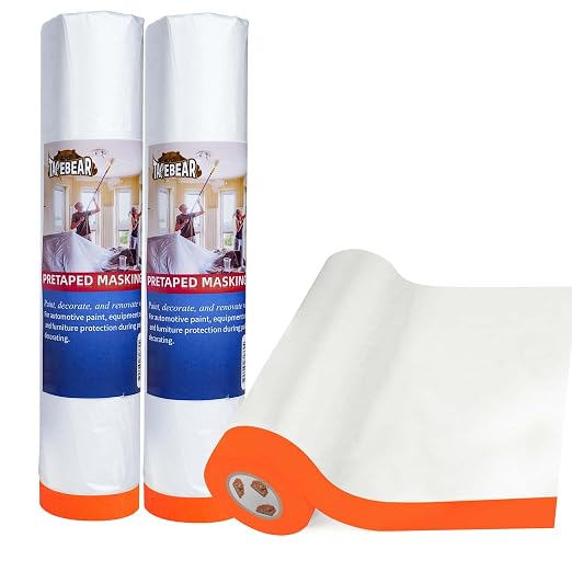 TAPEBEAR Pre-Taped Masking Film, Tape and Drape, Painters Masking Tape Film by TAPEBEAR