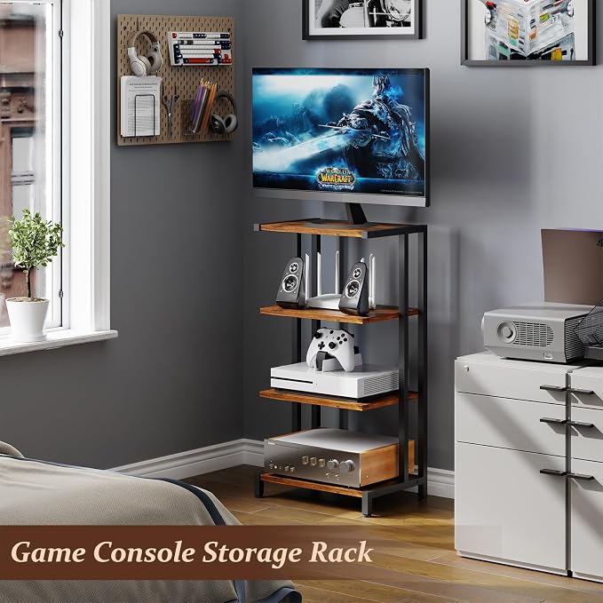 X-cosrack 4-Tier AV Media Stand Corner Shelf Wooden Corner Shelves Component - Image 6
