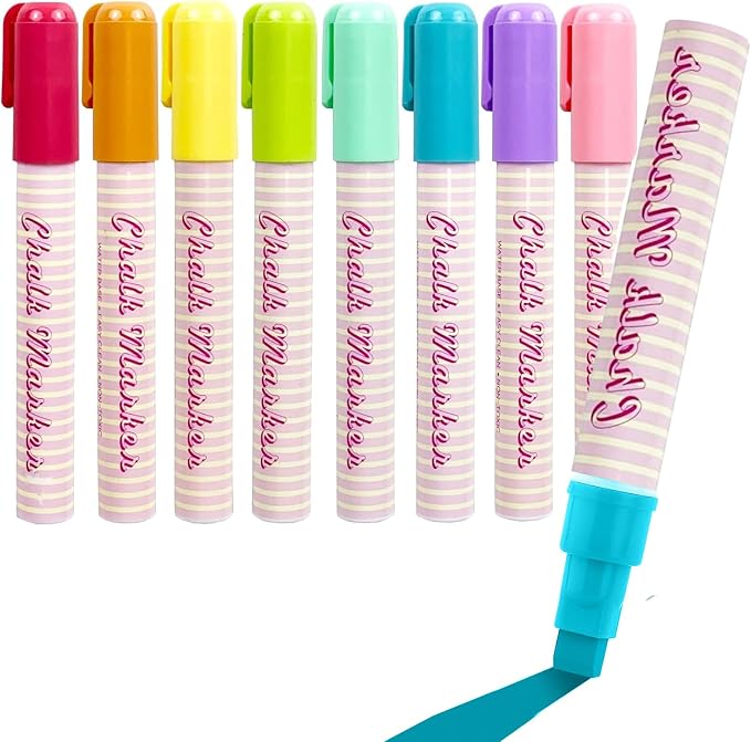 Window Chalk Markers for Cars Glass Washable, 8 Colors Macaron Jumbo Liquid by Celepen