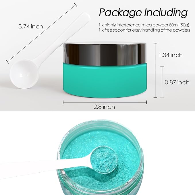 Ceya Highly Interference Mica Powder, 1.8oz/ 50g Mint Green Chrome Nail Powder - Image 4