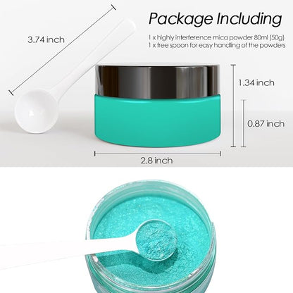 Ceya Highly Interference Mica Powder, 1.8oz/ 50g Mint Green Chrome Nail Powder - Image 4