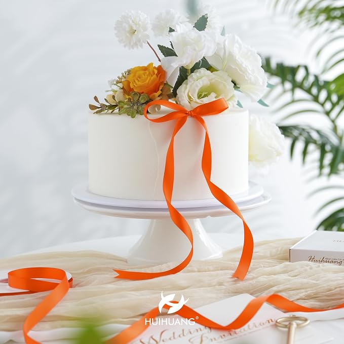 HUIHUANG Orange Ribbon 1/2 inch Continuous 50 Yards Tangerine Double-Faced - Image 3
