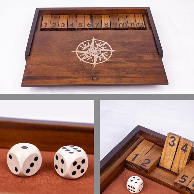 Shut The Box Game with 12 Pcs Wooden Numbers，Wooden Board Table Math Game - Image 2