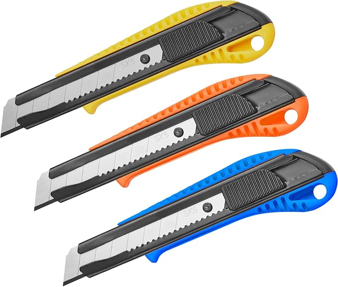 DOWELL Box Cutter Utility Knife Retractable Snap Off Blades Hobby Knife 3 Pack by DOWELL