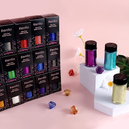 Renfio Holographic Ultra Fine Glitter Powder Metallic Resin Glitter 2.11 Oz PET - Image 6