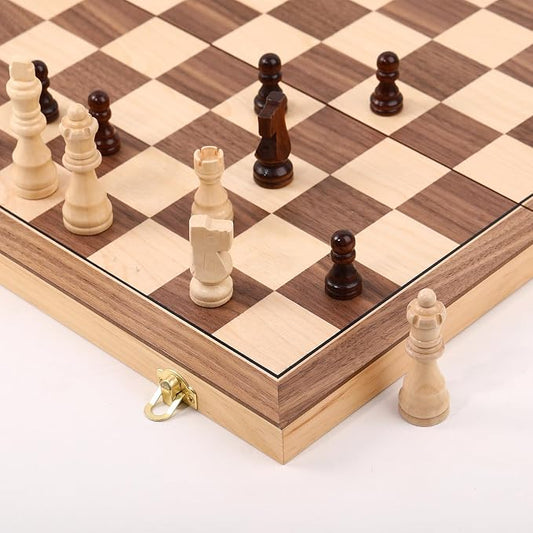 Wooden Chess Set with Folding Board by Rinten