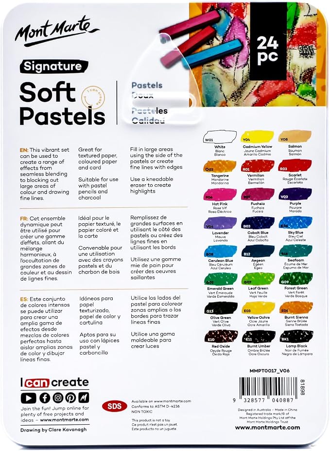 Mont Marte Soft Pastels in Tin Box Signature 24pc, 24 Assorted Colors, Vibrant - Image 9