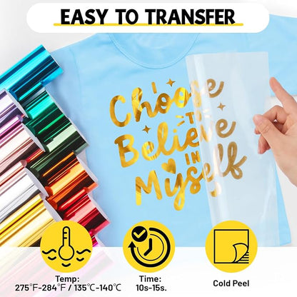 TECKWRAP Gold HTV Heat Transfer Vinyl 12" x 5ft Chrome Gold Vinyl - Image 5