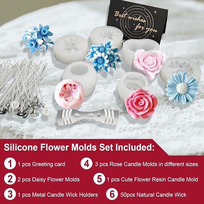 6Pcs Flower Candle Silicone Mold 3D Flower Resin Candle Molds - Image 3