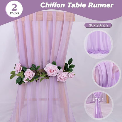 2 Packs Lavender Chiffon Table Runner 30 x 120 Inches Romantic Sheer Fabric - Image 4