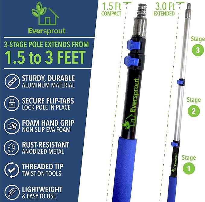 EVERSPROUT 1.5-to-3 Foot Telescopic Extension Pole | Lightweight Sturdy - Image 2