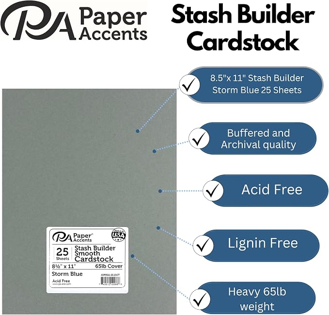 PA Paper Accents Stash Builder Cardstock 8.5" x 11" Storm Blue, 65lb colored - Image 2