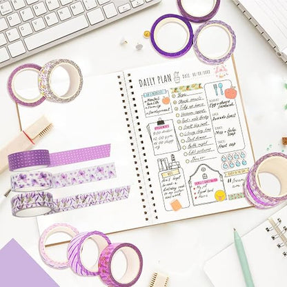 12 Rolls Lavender Washi Tape, Flower Butterfly Decorative Tape - Image 5