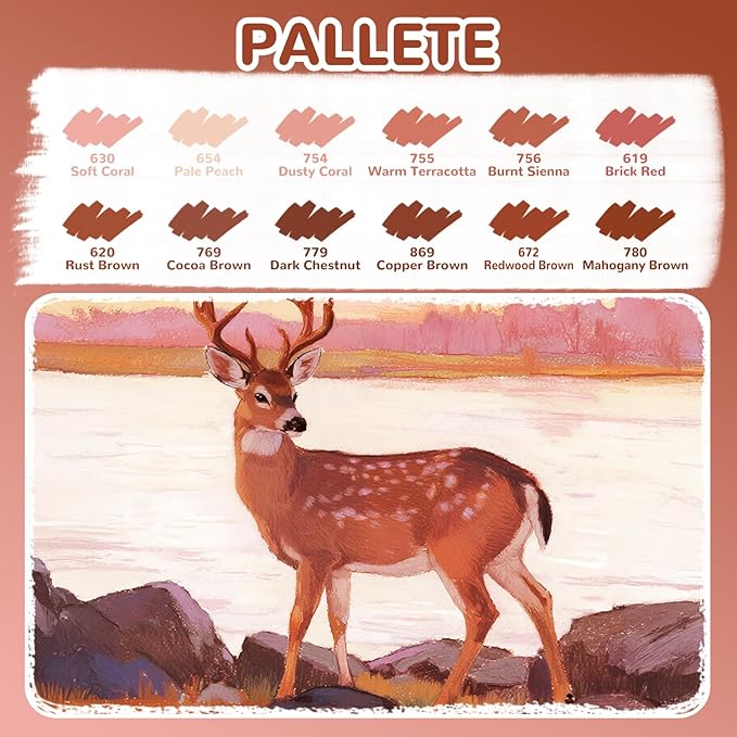 Guangna 12 Red Brown Series Acrylic Paint Markers Set, Brush Tip Acrylic Paint - Image 2