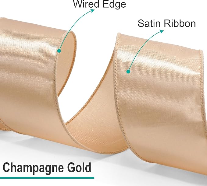 CT CRAFT LLC Satin Wired Ribbon 2.5 Inch x 20 Yards Champagne Gold - Image 3
