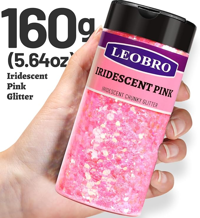 LEOBRO Pink Glitter, 160g/5.64oz Pink Chunky Glitter - Image 2