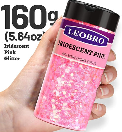 LEOBRO Pink Glitter, 160g/5.64oz Pink Chunky Glitter - Image 2