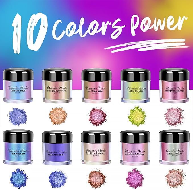10 Colors Chameleon Mica Powder Color Shift Pigment Powder - Image 2