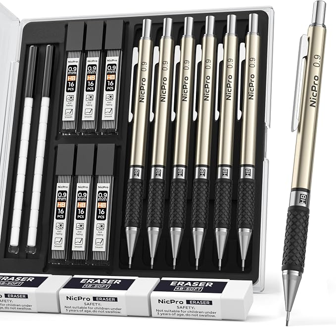 Nicpro 0.9 mm Art Mechanical Pencils Set in Gift Case, Artist Writing by Nicpro