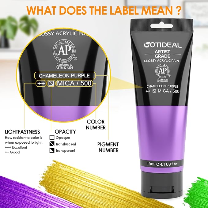 GOTIDEAL Iridescent Acrylic Paint Chameleon Purple Tubes Non Toxic Non Fading - Image 2
