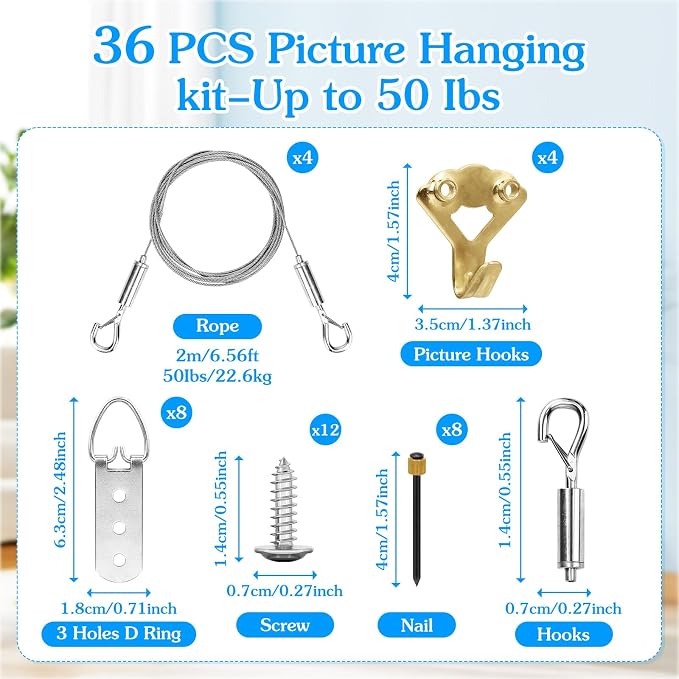 4 Pack Picture Hanging Wire Kit, Heavy Duty Picture Hanging Kit - Image 3