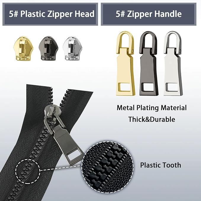 VICHERIA Zipper Repair Kit, Universal Size #5 Zippers - Image 3