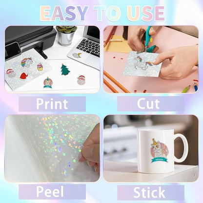 20 Sheets Holographic Sticker Paper, 8.5x11 Inch Clear Printable Vinyl Sticker - Image 3