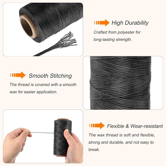 MECCANIXITY Waxed Thread, 197 Yard 1mm 210D Flat Wax Thread Polyester Waxed - Image 3