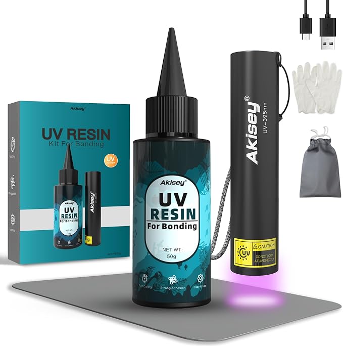 UV Resin Kit with Light, 50g UV Resin with Rechargeable 395NM UV Flashlight by AkiseyDirect