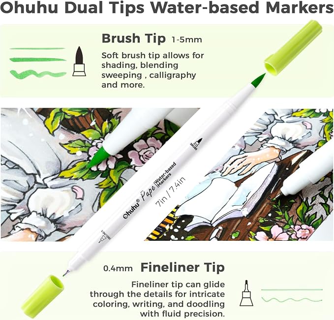 Ohuhu Markers Paper-friendly No Peeling Water-based 60 Colors Dual Brush - Image 4