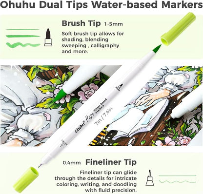 Ohuhu Markers Paper-friendly No Peeling Water-based 60 Colors Dual Brush - Image 4