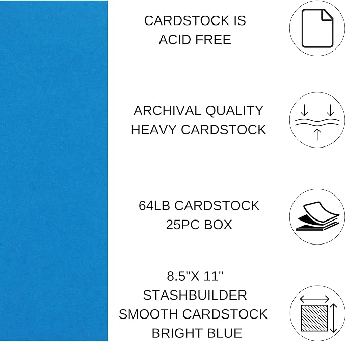 PA Paper Accents Stash Builder Cardstock 8.5" x 11" Bright Blue, 65lb Colored - Image 2