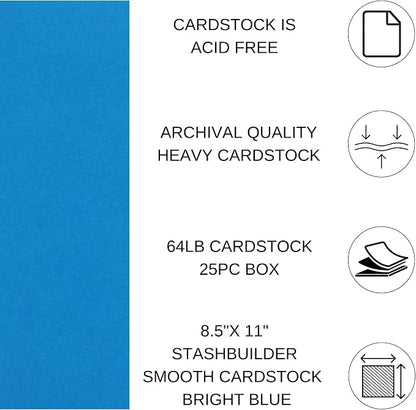 PA Paper Accents Stash Builder Cardstock 8.5" x 11" Bright Blue, 65lb Colored - Image 2