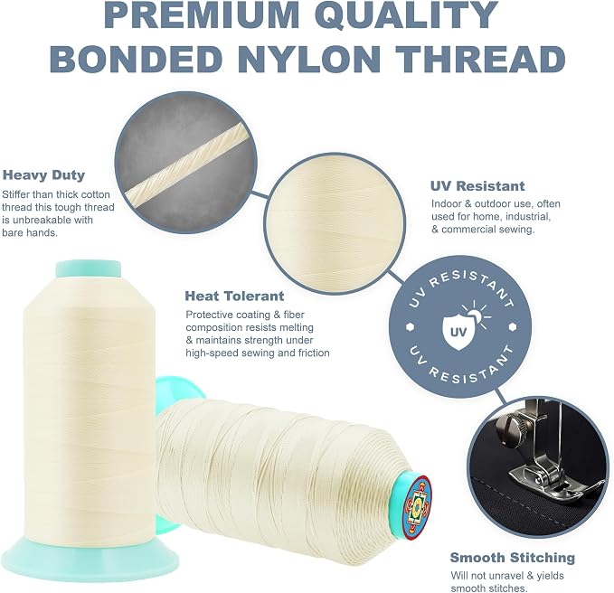 Mandala Crafts Size 207 630D T210 Bonded Nylon Thread Ivory Heavy Duty Sewing - Image 5