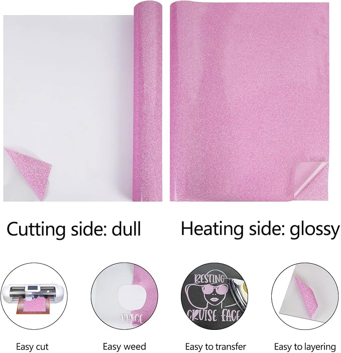 guangyintong Glow Glitter Purple Heat Transfer Vinyl HTV Rolls, Glitter HTV - Image 5