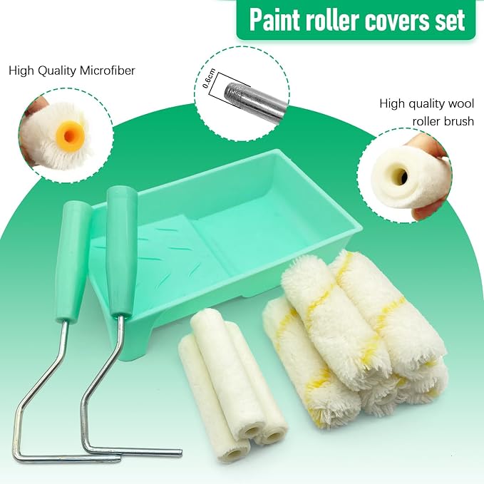 11 Pack Paint Roller Kit, 4 Inch Microfiber Paint Roller Covers, Mini Wool - Image 4