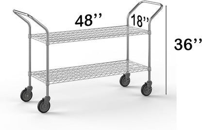 18" W x 48" L x 36" H Chrome Heavy Duty Utility Cart | 2-Tier | NSF Commercial - Image 2
