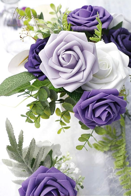 Floroom Artificial Flowers 25pcs Real Looking Violet Purple Ombre Colors Foam - Image 5