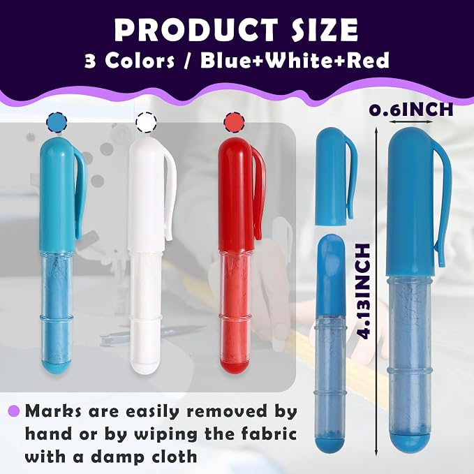 3PCS Sewing Chalk for Fabric, Wipeable and Washable Fabric Chalk for Sewing - Image 3