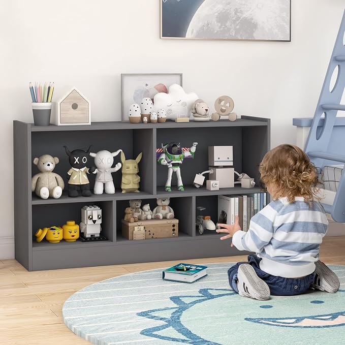 Toy Storage Organizer, 2-Tier Kids Bookshelf, 5 Cube Kids' Bookcases, Cabinets - Image 4
